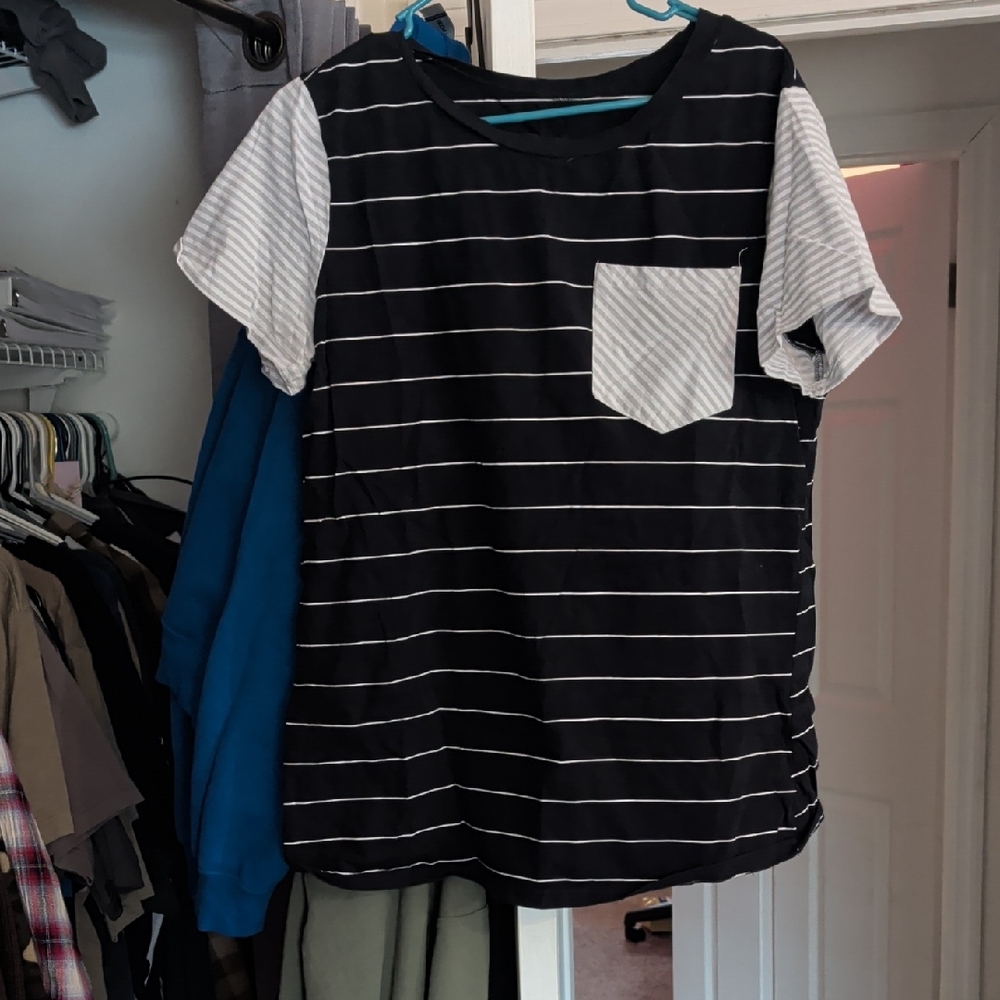 Black and White Striped T-Shirt with Pocket